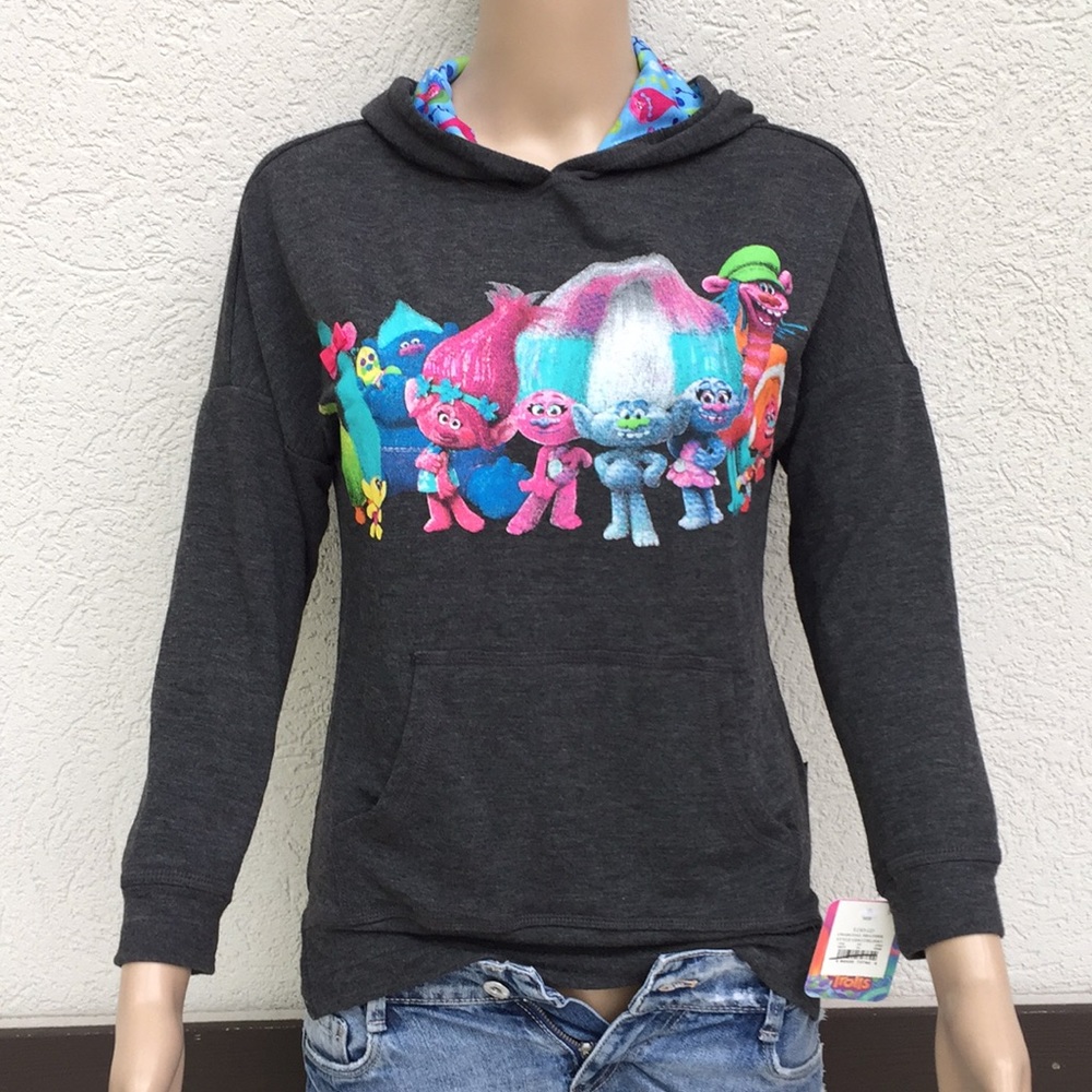 Trolls hoodie gray kids large 10/12
